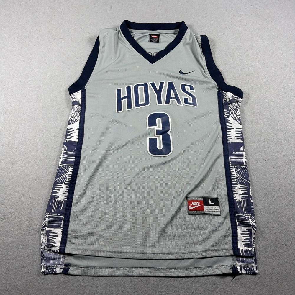 Georgetown Hoyas Jersey Mens Large Gray NCAA Basketball Nike Allen Iverson 3